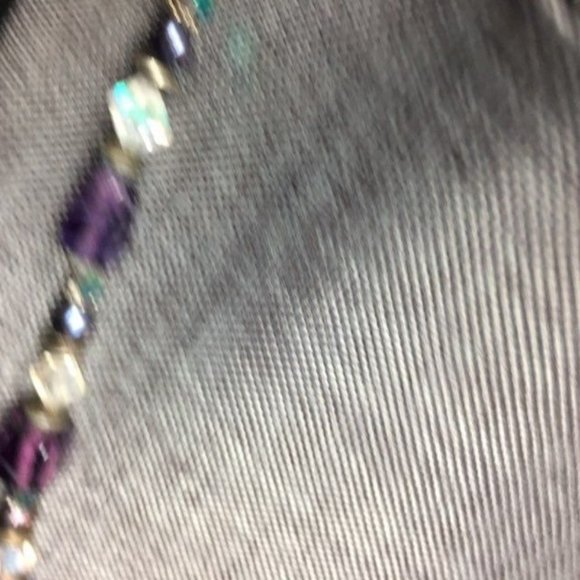 Purple Pendant Necklace Iridescent Toggle Silver Clear Faceted Retro Boho Glam - Picture 5 of 8